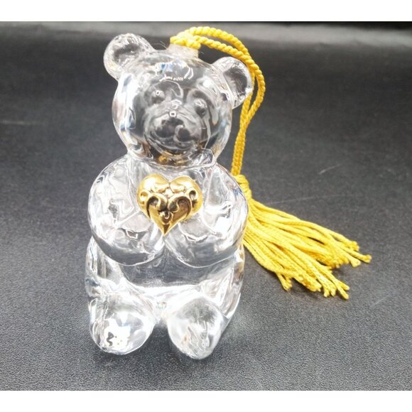unbranded Other - Clear Lead Crystal Glass Bear Gold Heart Tassel Vintage Germany 2.5 Inch Figure